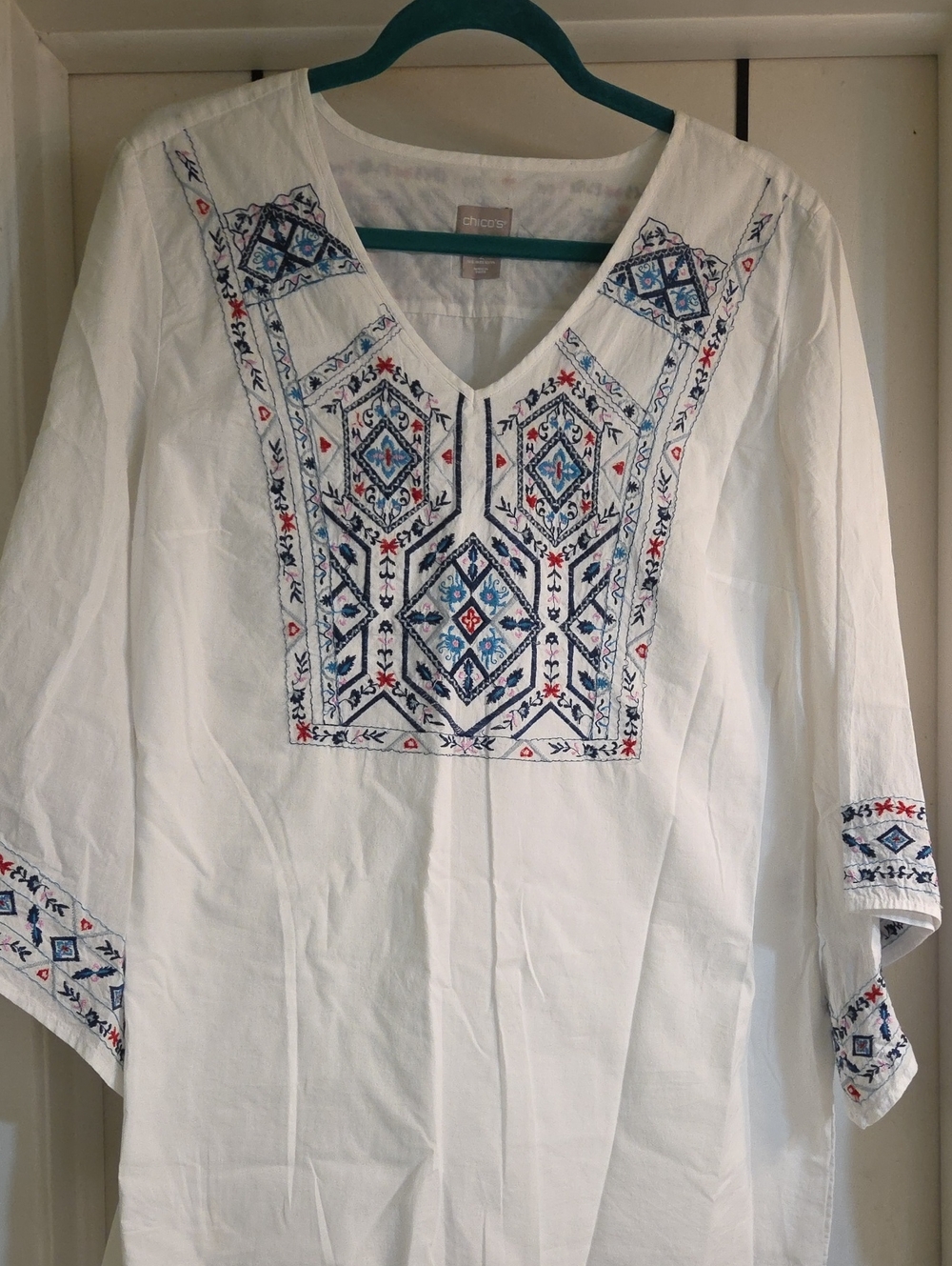 Chico's Boho Peasant Tunic with Embroidery